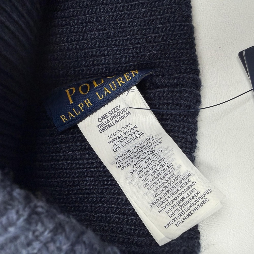 Polo Ralph Lauren Hat Beanie One Size Blue Dog Embroidered Knit Winter Mens - Picture 4 of 5